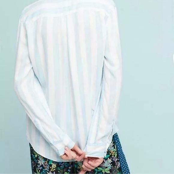 Rails Blue White Block Stripe Relaxed Fit Lace-up Shirt - Picture 2 of 9